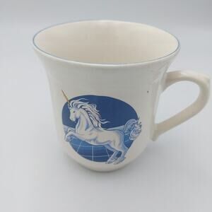 Vintage 80's Blue Unicorns Coffee Cups Tienshan‎ Stoneware Unicorn Horse Mug Cup